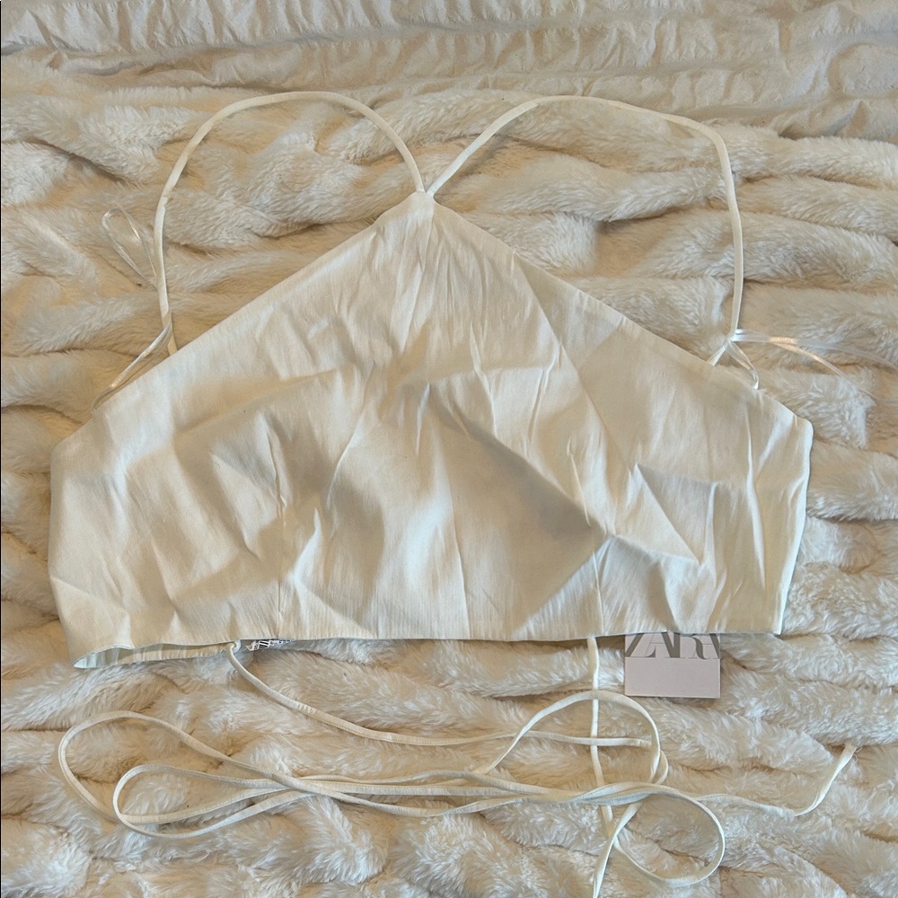 Zara Cream Strappy Backless Crop top